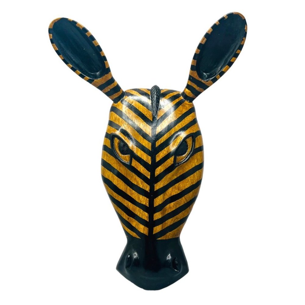 Wooden Zebra Mask Wall Hanging Decor Hand Carved & Painted In India